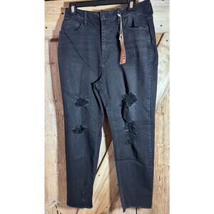 NWT Vanilla Star Women's Super High Rise Mom Jeans Distressed BLACK Size 13